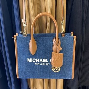 Michael Kors Mirella Small Shopper Top Zip Crossbody Bag Indigo Logo MK